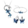 Blue Platinum Plated Crystal Butterfly Earrings Chain Pendant Necklace Combo Jewellery Set for Women and Girls