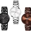Steel Analog Black Silver Brown Dial Watch Combo For Girls And Watches For Womens Pack Of 3