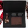 Analog Brown Dial Watch, Brown Wallet & Black Sunglasses Gift Box Combo For Men & Boys